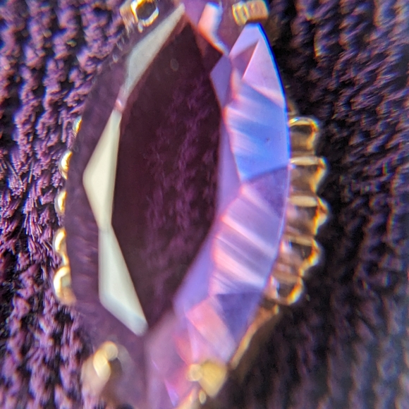 Solid 10K Gold Gothic Style Pendant With Purple Marquise Cut Insert - Picture 9 of 12